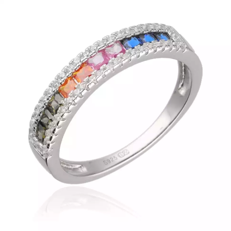 Srebrny pierścionek z kolorowymi kamieniami