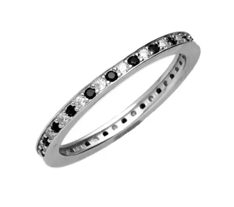 Przejdź do produktu Srebrny pierścionek cienka obrączka z białymi i czarnymi cyrkoniami