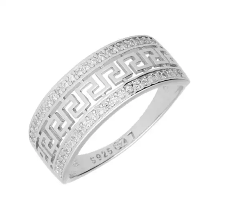 Przejdź do produktu Srebrny pierścionek z cyrkoniami i greckim wzorem