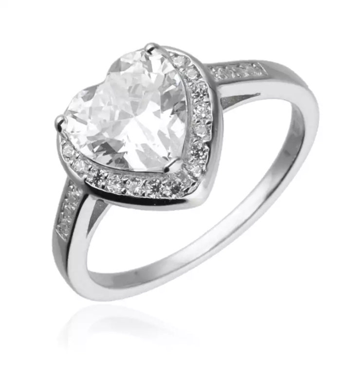 Srebrny pierścionek, serce, cyrkonie