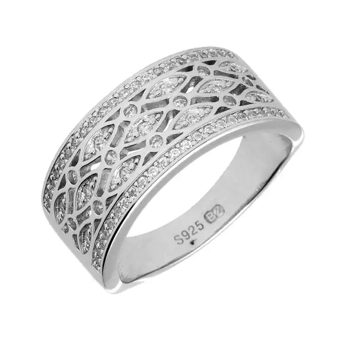 Szeroki srebrny pierścionek z cyrkoniami