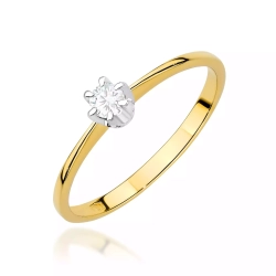 Pierścionek z żółtego złota, diament laboratoryjny 0,10ct