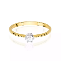 Pierścionek z żółtego złota, diament laboratoryjny 0,10ct