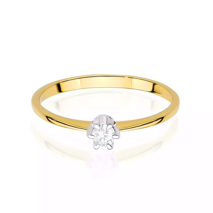 Pierścionek z żółtego złota, diament laboratoryjny 0,10ct