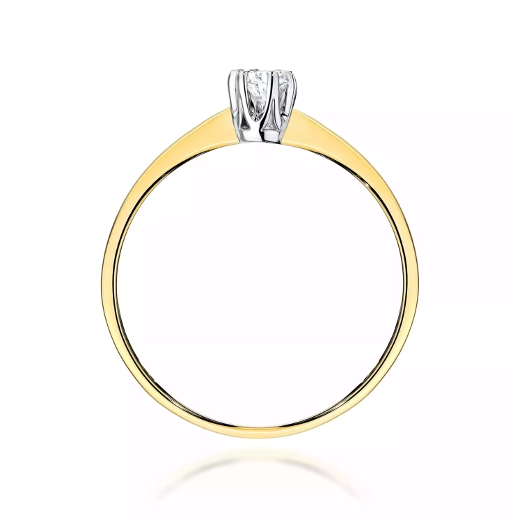 Pierścionek z żółtego złota, diament laboratoryjny 0,10ct