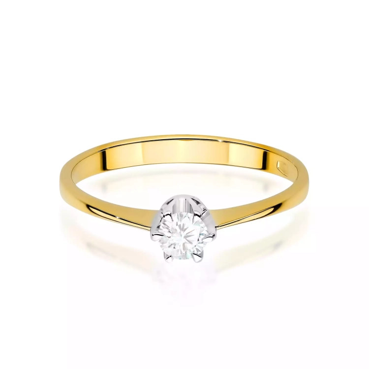 Pierścionek z żółtego złota, diament laboratoryjny 0,20ct
