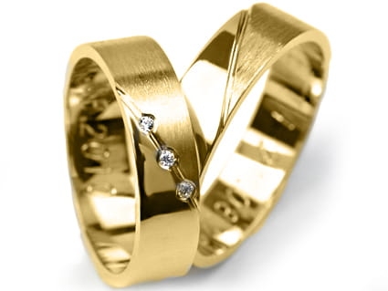 Przejdź do produktu Obrączki ślubne z żółtego złota płaskie z cyrkoniami 5mm Premium