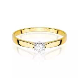 Pierścionek z żółtego złota, diament laboratoryjny 0,10ct