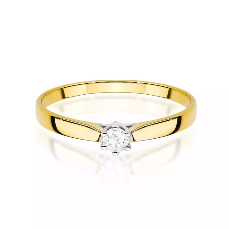 Pierścionek z żółtego złota, diament laboratoryjny 0,10ct