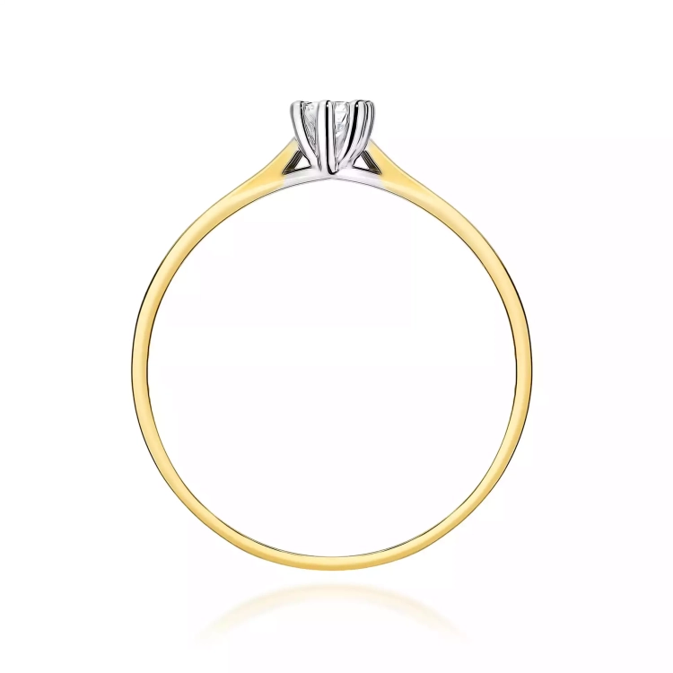 Pierścionek z żółtego złota, diament laboratoryjny 0,10ct