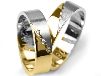 Dwukolorowe obrączki ślubne płaskie z cyrkoniami 5mm Premium P-499-k