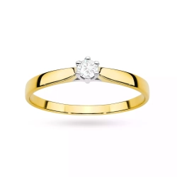 Pierścionek z żółtego złota, diament laboratoryjny 0,10ct