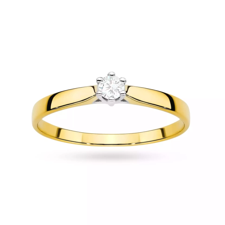 Pierścionek z żółtego złota, diament laboratoryjny 0,10ct
