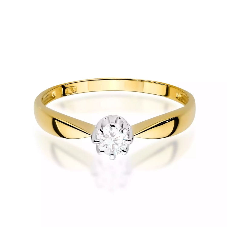 Pierścionek z żółtego złota, diament laboratoryjny 0,15ct