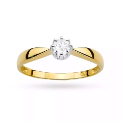 Pierścionek z żółtego złota, diament laboratoryjny 0,15ct