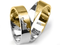 Dwukolorowe obrączki ślubne płaskie z cyrkoniami 5mm Premium P-499-k