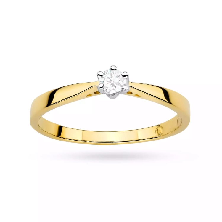 Pierścionek z żółtego złota, diament laboratoryjny 0,10ct