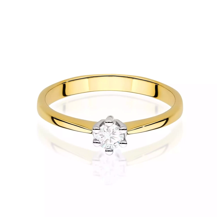 Pierścionek z żółtego złota, diament laboratoryjny 0,15ct