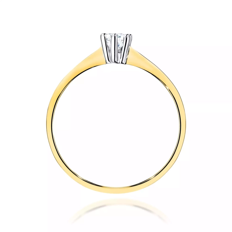 Pierścionek z żółtego złota, diament laboratoryjny 0,15ct