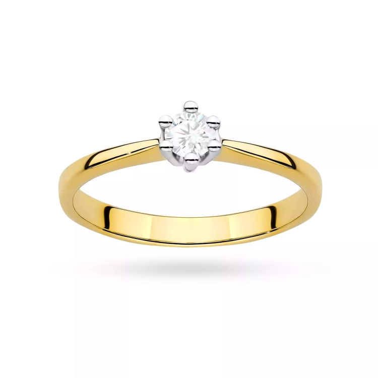 Pierścionek z żółtego złota, diament laboratoryjny 0,15ct