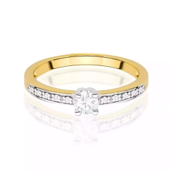 Pierścionek z żółtego złota, diament laboratoryjny centralny 0,20ct