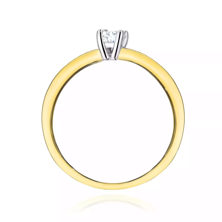 Pierścionek z żółtego złota, diament laboratoryjny centralny 0,20ct