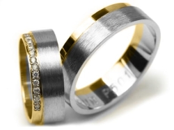 Obrączki ślubne dwukolorowe płaskie z cyrkoniami 6mm Premium P-501-k
