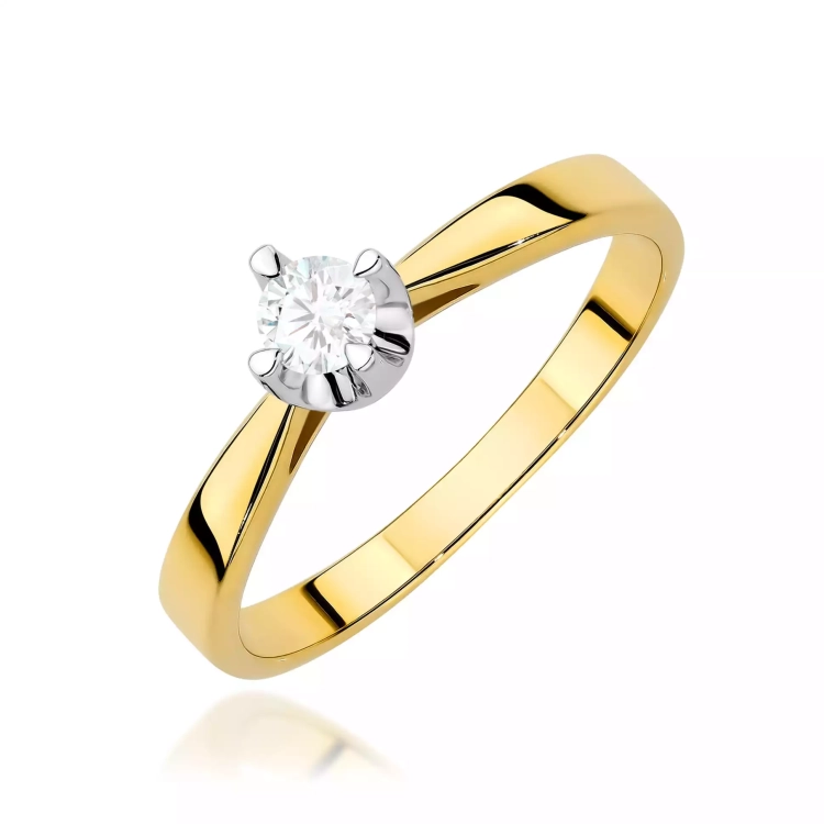 Pierścionek z żółtego złota, diament laboratoryjny 0,20ct