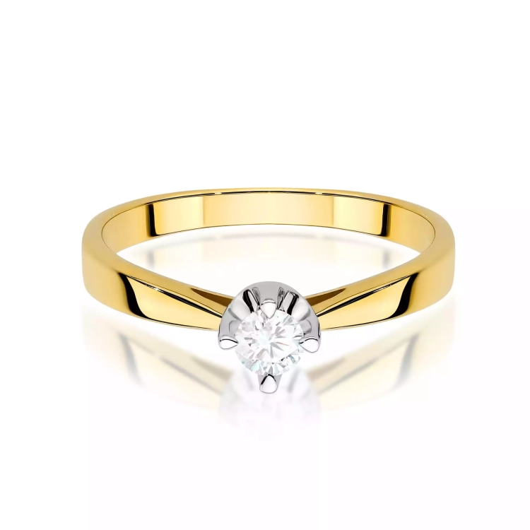 Pierścionek z żółtego złota, diament laboratoryjny 0,20ct