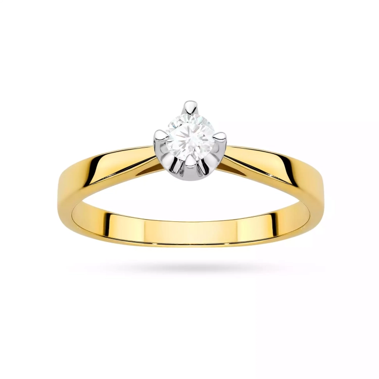 Pierścionek z żółtego złota, diament laboratoryjny 0,20ct