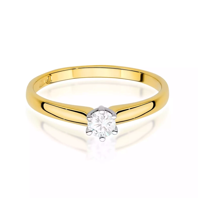 Pierścionek z żółtego złota, diament laboratoryjny 0,20ct