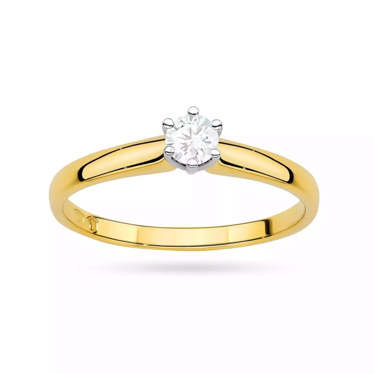 Pierścionek z żółtego złota, diament laboratoryjny 0,20ct