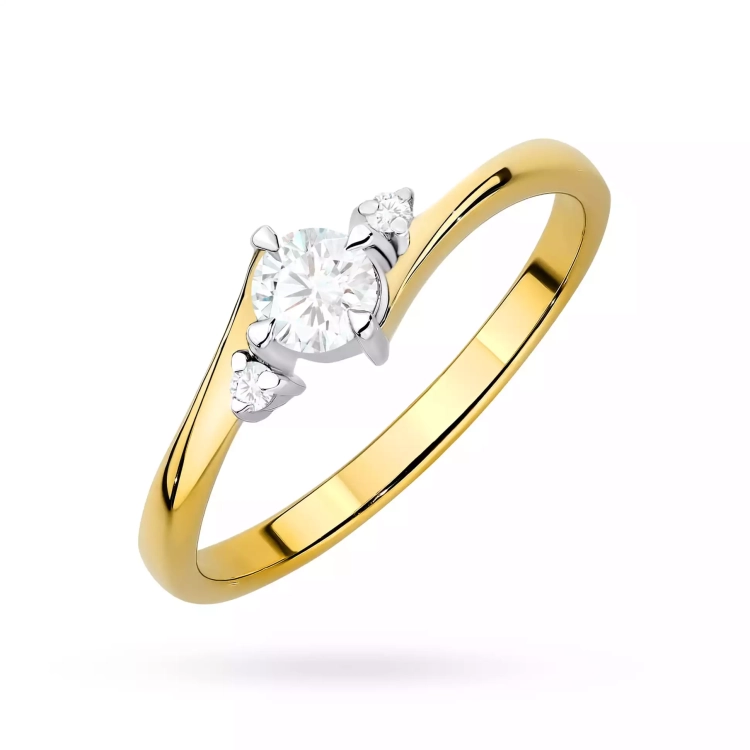 Pierścionek z żółtego złota, diament laboratoryjny centralny 0,25ct