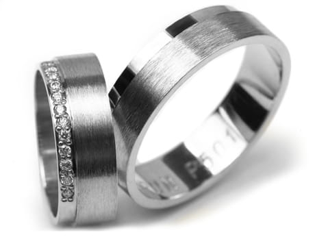 Obrączki ślubne dwukolorowe płaskie z cyrkoniami 6mm Premium P-501-b