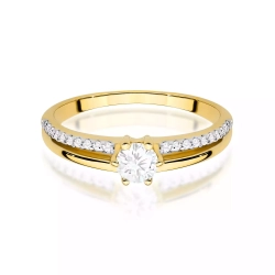 Pierścionek z żółtego złota, diament laboratoryjny centralny 0,30ct