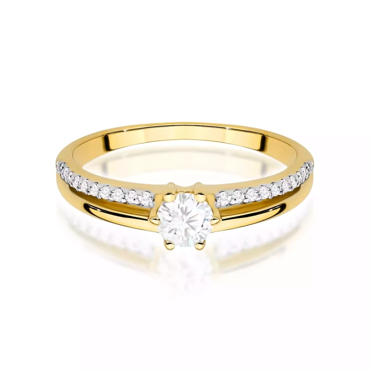 Pierścionek z żółtego złota, diament laboratoryjny centralny 0,30ct