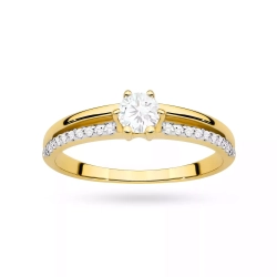 Pierścionek z żółtego złota, diament laboratoryjny centralny 0,30ct