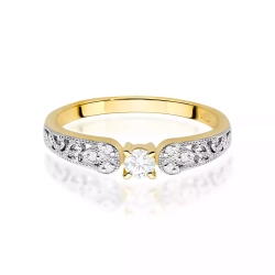 Pierścionek z żółtego złota, diament laboratoryjny 0,10ct