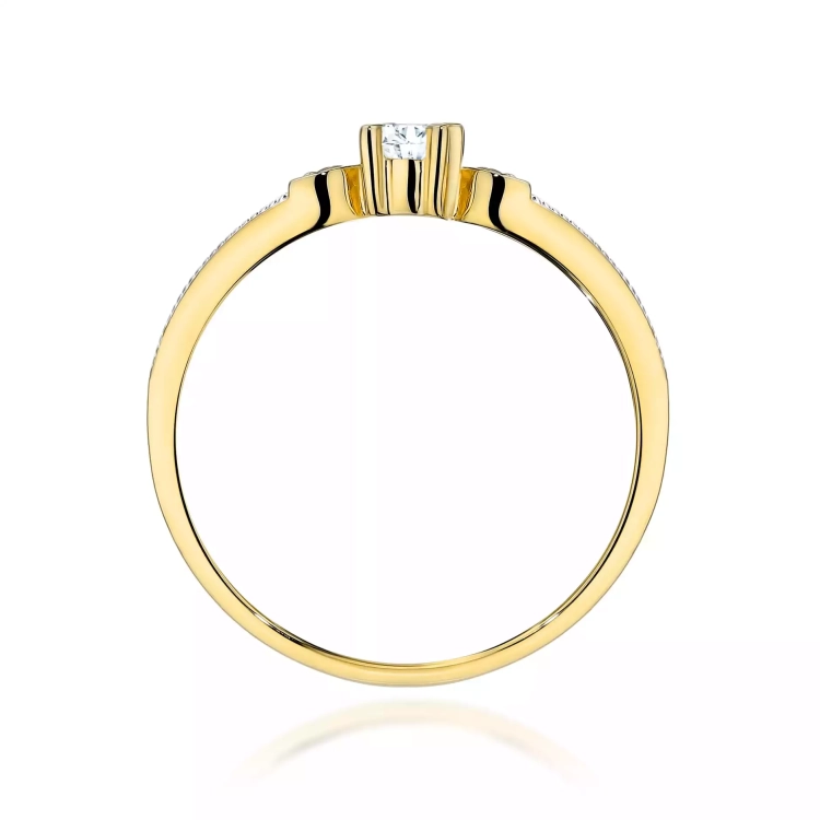 Pierścionek z żółtego złota, diament laboratoryjny 0,10ct
