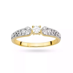 Pierścionek z żółtego złota, diament laboratoryjny 0,10ct