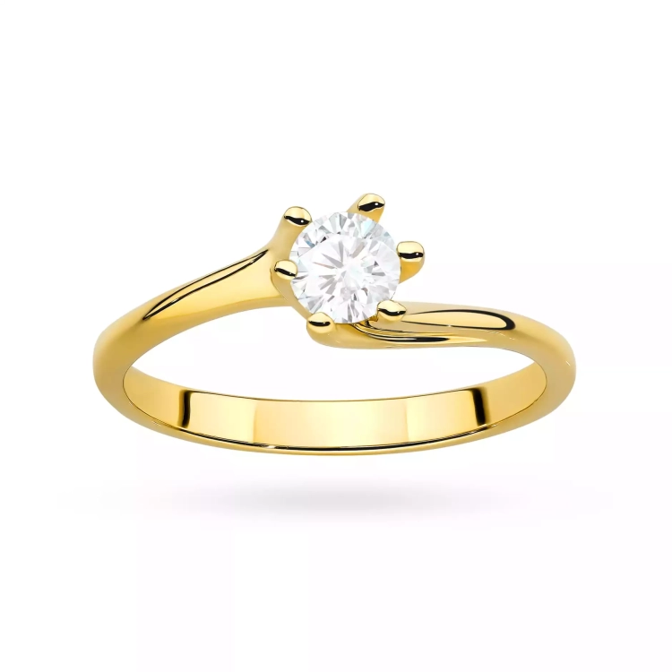 Pierścionek z żółtego złota, diament laboratoryjny 0,50ct
