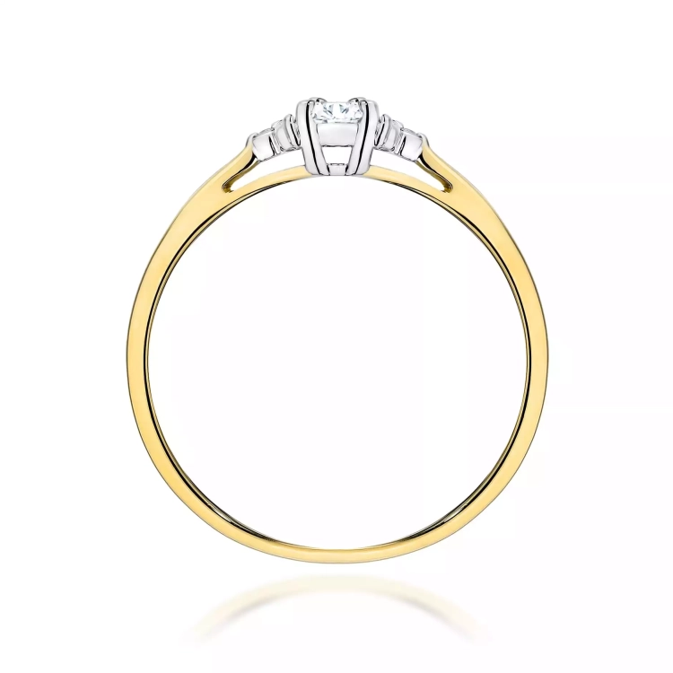 Pierścionek z żółtego złota, diament laboratoryjny 0,10ct