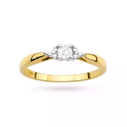 Pierścionek z żółtego złota, diament laboratoryjny 0,10ct