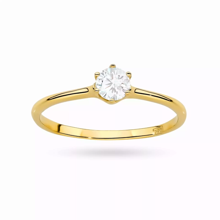 Pierścionek z żółtego złota, diament laboratoryjny 0,25ct