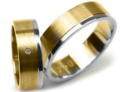 Obrączki ślubne dwukolorowe płaskie z cyrkonią 6mm Premium P-505-k