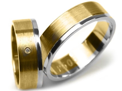 Obrączki ślubne dwukolorowe płaskie z cyrkonią 6mm Premium P-505-k