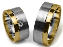 Obrączki ślubne dwukolorowe płaskie z cyrkonią 8mm Premium P-508-k