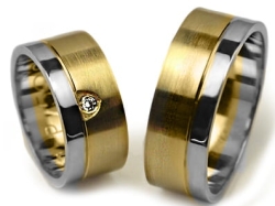 Obrączki ślubne dwukolorowe płaskie z cyrkonią 8mm Premium P-508-k