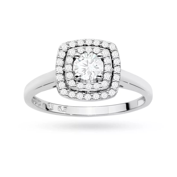 Pierścionek z białego złota, diament laboratoryjny centralny 0,30ct