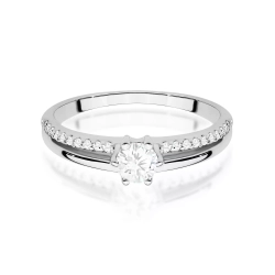 Pierścionek z białego złota, diament laboratoryjny centralny 0,30ct